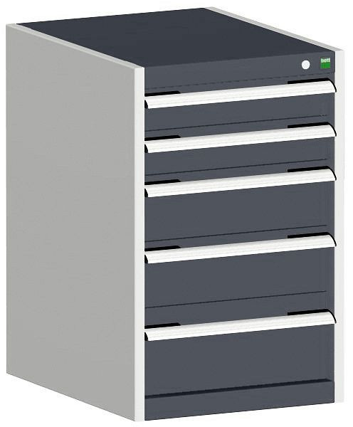bott cubio Schubladenschrank bestückt mit 5 Schubladen BxTxH: 525 x 650 x 800 mm, RAL 7035/7016, 40018037.19V