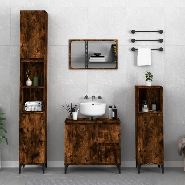 vidaXL 3-teilig Badmöbel-Set Räuchereiche Holzwerkstoff, 3185548