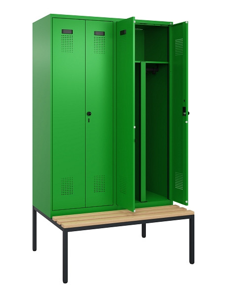C+P PSA Doppel-Spind Evolo PLUS, Bank, 4 Abteile, 2120x1200x815mm, 6037/6037, Drehriegel, Sitzfläche Buche-Hartholz, Sitzbank, 0490527-40P S10026