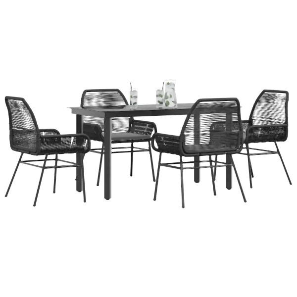 vidaXL 5-teilig Garten-Essgruppe mit Kissen Schwarz Poly Rattan Glas, 3334564