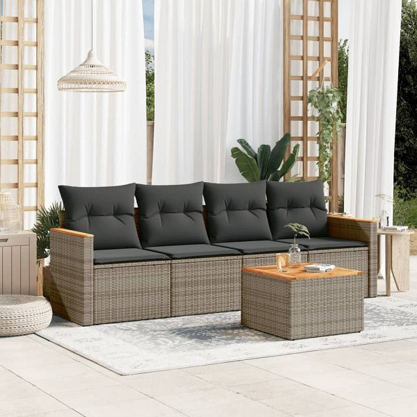 vidaXL 5-teilig Garten-Sofagarnitur mit Kissen Grau Poly Rattan, 3258182