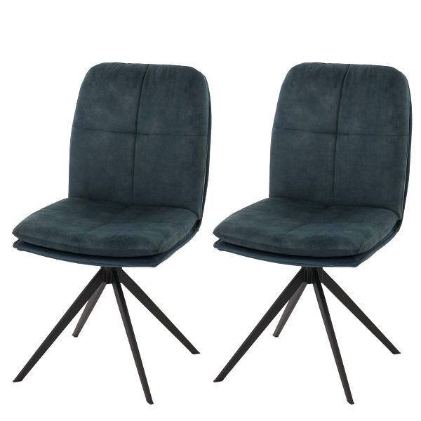 Mendler 2er-Set Esszimmerstuhl HWC-M68, Küchenstuhl Lehnstuhl, drehbar Auto-Position, Metall Stoff/Textil, blau, 105183