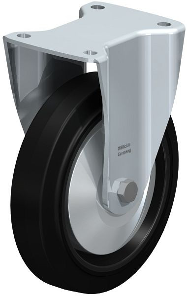 Blickle BH-POEV 200KD-FA Stahlblech-Bockrolle, Schwerlast-Ausführung, mit Anschraubplatte, Elastik-Vollgummi, Schwarz, 851450