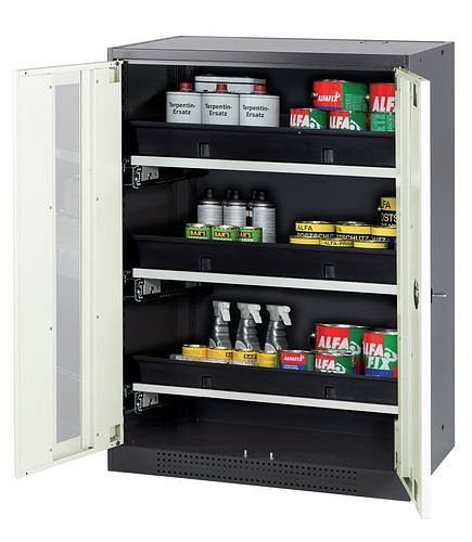 asecos Chemikalienschrank Systema-T CS-83G, Korpus anthrazit, Flügeltüren weiß, 3 Tablarauszüge, 208816
