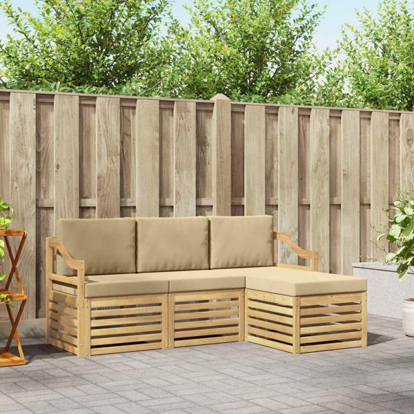 vidaXL Outdoor-Sofagarnitur mit Kissen 4-teilig Weiß und Beige Polyester, 3391653