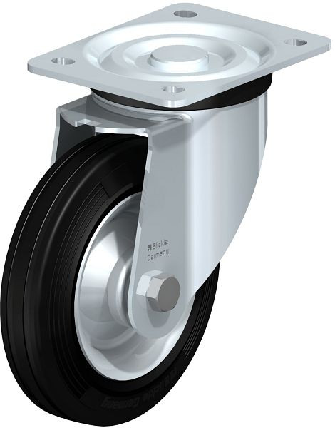 Blickle L-RD 162R Stahlblech-Lenkrolle, mittelschwere Ausführung, mit Anschraubplatte, Zweikomponenten-Vollgummi, Schwarz, 42523