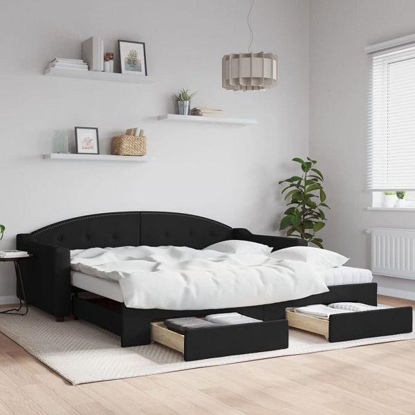 vidaXL Tagesbett Ausziehbar mit Schubladen Schwarz 100x200 cm Stoff, 3197573