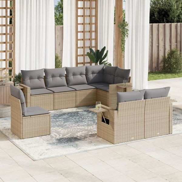 vidaXL 8-teilig Garten-Sofagarnitur mit Kissen Beige Poly Rattan, 3252776