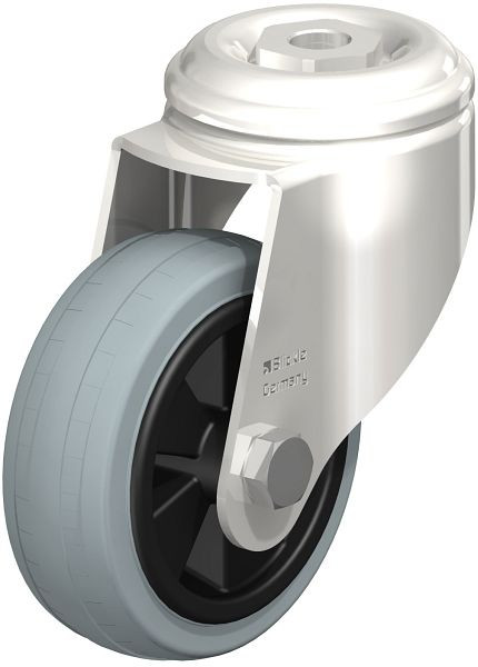 Blickle LKRXA-VPA 80G-11 Edelstahl-Apparate-Lenkrolle mit Rückenloch, Vollgummi, Grau, 225722