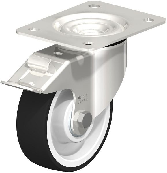 Blickle LKX-POTH 125XK-3-FI Edelstahl-Schwerlast-Lenkrolle mit Anschraubplatte & Feststeller, Thermoplastisches Polyurethan, Grau, 754900