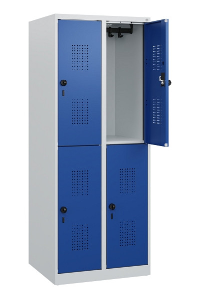 C+P Doppelstöckiger Spind Evolo PLUS, 4 Fächer, 1530x600x500mm, 7035/5010, Drehriegel, 0493005-20 S10006
