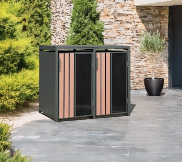 Westmann Mülltonnenbox Status 2, 2 x 240L Anthrazit & Holzoptik, 80x132x116cm, WMJGBC253-2