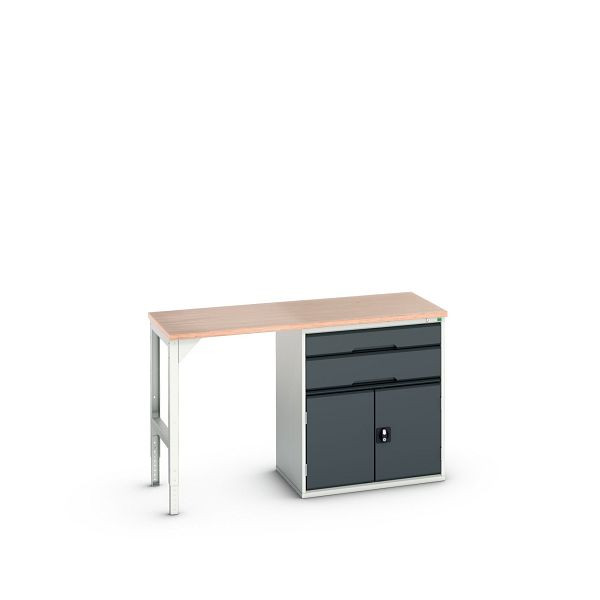 bott verso Unterbauwerkbank (Multiplex) mit 2 Schubladen, 1 Tür (Breite: 800mm) BxTxH: 1500 x 600 x 930 mm, Lichtgrau / Anthrazitgrau, 16921905.19