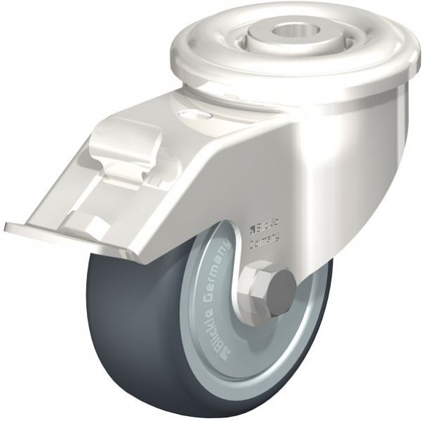 Blickle LEXR-TPA 80KD-FI-FK Edelstahl-Lenkrolle mit Rückenloch & Feststeller, Thermoplastisches Gummi-Elastomer, Grau, 760871