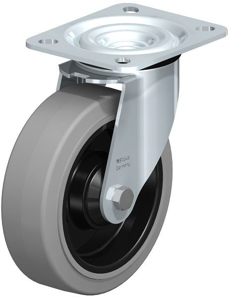 Blickle L-POEV 125KD-SG Stahlblech-Lenkrolle, mittelschwere Ausführung, mit Anschraubplatte, Elastik-Vollgummi, Grau, 755498