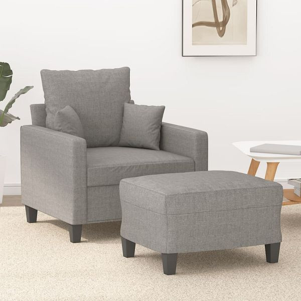 vidaXL Sessel mit Hocker Hellgrau 60 cm Stoff, Füllung: Schaumstoff, 3153437