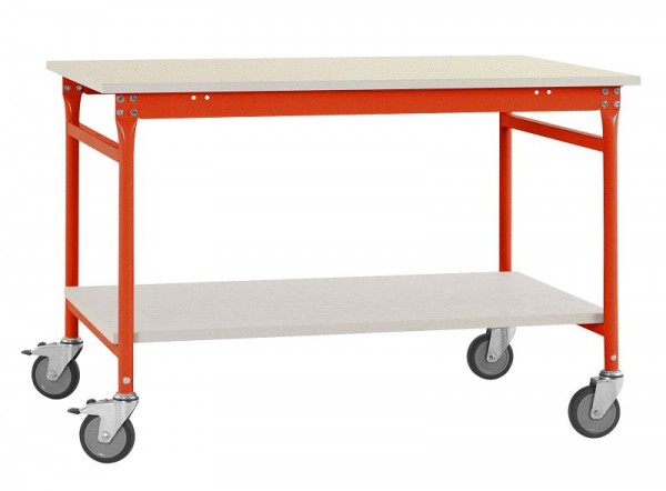 Manuflex Komplett-Beistelltisch BASIS mobil mit Kunststoff-Platte + Zwischenboden, BxTxH: 1000 x 600 x 850 mm, Rotorange, BB5317.2001