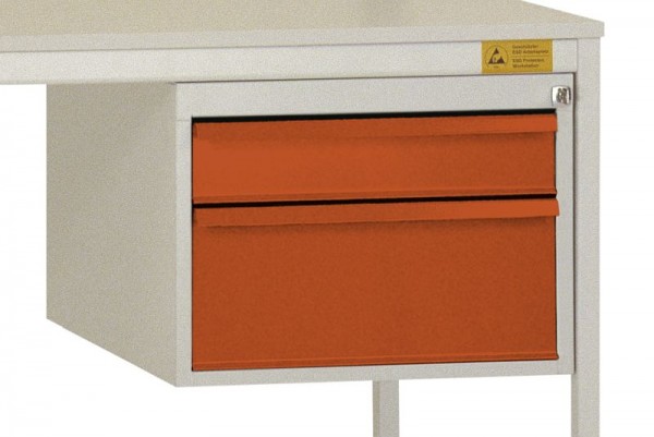 Manuflex ESD-Gehäuse-Unterbau, Nutzhöhe 300 mm mit 2 Schubfächern, Rotorange, LD4702.2001