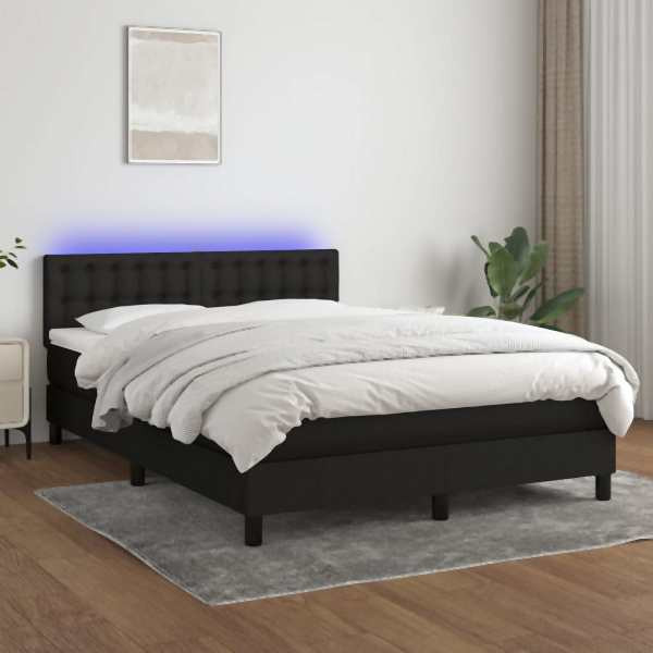 vidaXL Boxspringbett mit Matratze & LED Schwarz 140x200 cm Stoff, 3133479