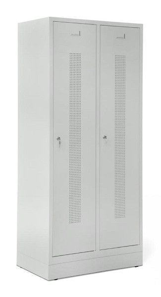 Deskin Garderobenspind SYSTEM SP1 mit Sockel, Korpus und Türen Lichtgrau RAL 7035, H 1800 x B 800 x T 500 mm, Zylinderschloss, 330711
