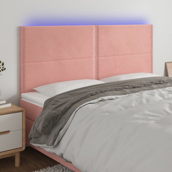 vidaXL LED Kopfteil Rosa 160x5x118/128 cm Samt, 3122343
