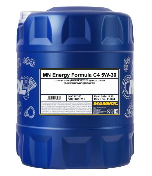 MANNOL Motorenöl 7917 Energy Formula C4 5W-30, VE: 20 l, MN7917-20