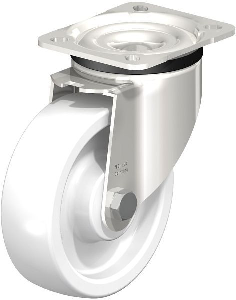 Blickle LKX-SPO 125G-1 Edelstahl-Schwerlast-Lenkrolle mit Anschraubplatte, Polyamid, Weiß, 754909