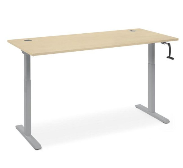 Deskin Schreibtisch manuell höhenverstellbar Flex Modul K, Dekor Ahorn, Gestell Alusilber, B 2000 x T 800 x H 710-1190 mm, 360355