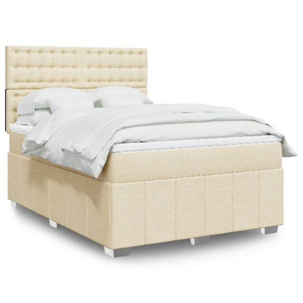 vidaXL Boxspringbett mit Matratze Creme 140x200 cm Stoff, 3294010