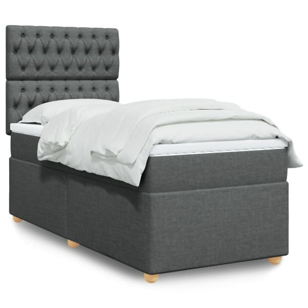 vidaXL Boxspringbett mit Matratze Dunkelgrau 100x200 cm Stoff, 3291199