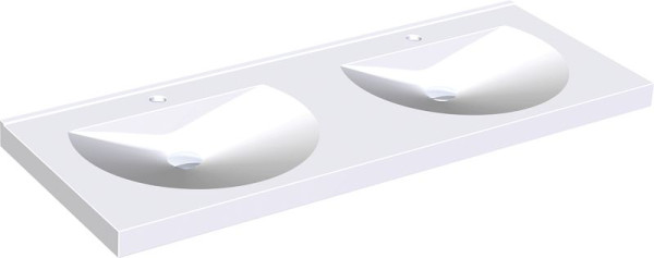 KWC Doppelwaschtisch, Ronda, Miranit, 1400x125x530 mm, Mulden rund, Hahnloch, 2000090007