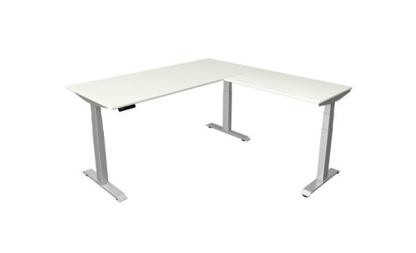 Kerkmann Sitz-/Stehtisch B 1800 x T 800 mm mit Anbauelement 1000 x 600 mm, elektrisch höhenverstellbar von 640-1290 mm, Weiß, 10043110