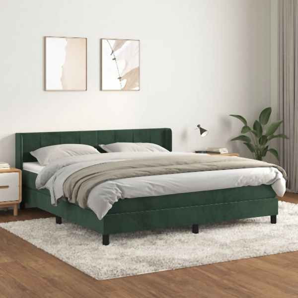 vidaXL Boxspringbett mit Matratze Dunkelgrün 180x200 cm Samt, 3130976