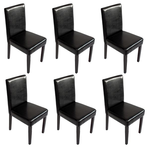 Mendler 6er-Set Esszimmerstuhl Stuhl Küchenstuhl Littau, Kunstleder, schwarz, dunkle Beine, 9818+28651