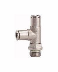 Riegler T-Steckverschraubung, Steckanschlüsse in L-Form, drehbar, Außengewinde zylindrisch mit O-Ring (FKM), 108942