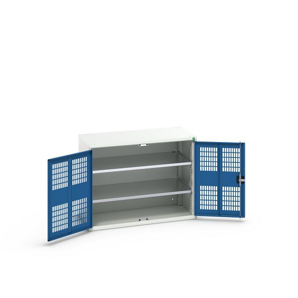 bott verso Flügeltürschrank mit Belüftung, mit 2 Fachböden, BxTxH: 1050 x 550 x 800 mm, Lichtgrau / Enzianblau, 16926760.11