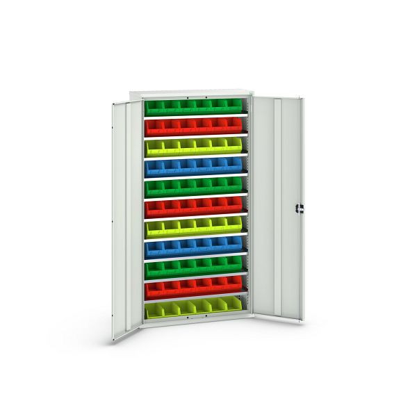 bott verso Magazinschrank, mit 10 Fachböden und 66 Sichtlagerkästen, BxTxH: 1050 x 350 x 2000 mm, Lichtgrau / Lichtgrau, 16926501.16