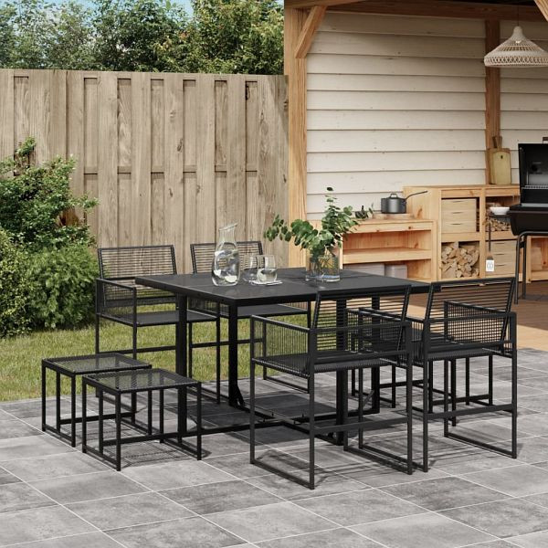 vidaXL 9-teilig Garten-Essgruppe Schwarz Poly Rattan, 3295053