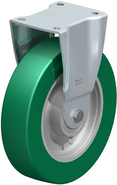 Blickle BH-GST 250K Stahlblech-Bockrolle, Schwerlast-Ausführung, mit Anschraubplatte, Blickle Softhane®, Grün, 754057