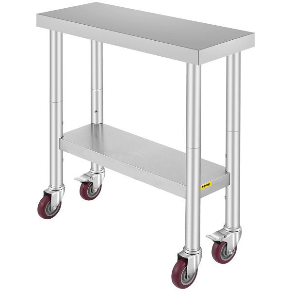 VEVOR Edelstahl Küchenwagen mit 4 Rollen Sevierwagen mit 2 Etagen Speisewage Rollwagen 30 x 12 x 34, CFGZT30X12X34YC01V0