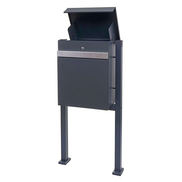 Mendler Paketkasten mit Standfuß HWC-K41, Paketbox Paketstation Standbriefkasten, Metall, verzinkt anthrazit-Edelstahl, 92122+92125