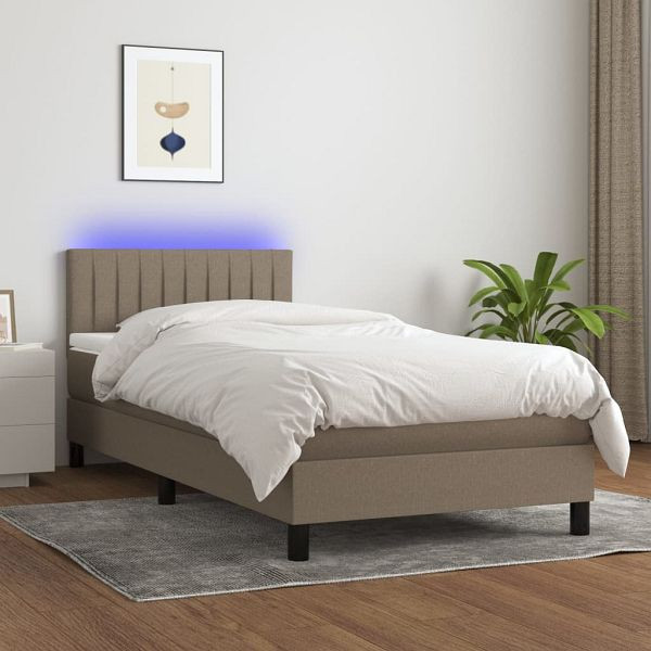 vidaXL Boxspringbett mit Matratze & LED Taupe 100x200 cm Stoff, 3133297