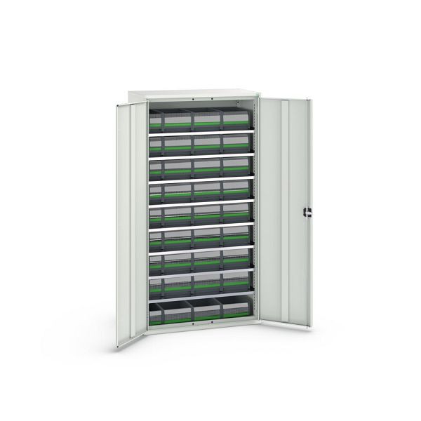bott verso Magazinschrank, mit 8 Fachböden und 36 bottBoxen, BxTxH: 1050x550x2000mm, Lichtgrau, 16926588.16