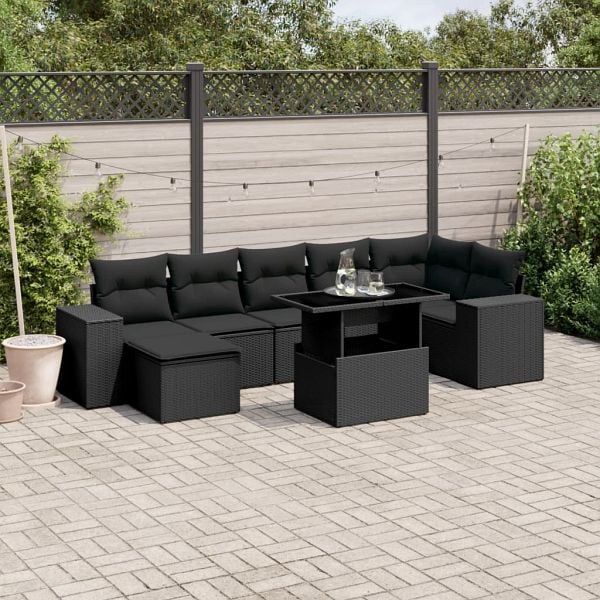 vidaXL 8-teilig Garten-Sofagarnitur mit Kissen Schwarz Poly Rattan, 3269315