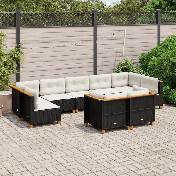 vidaXL 9-tlg. Garten-Sofagarnitur mit Kissen Schwarz Poly Rattan, 3261989