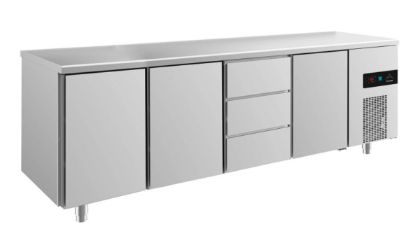 A&S Polarny Kühltisch -2 bis +8°C mit 3x Türen und 1x drei Schubladen mittig-rechts, 2330 x 700 x 850 mm, KT4TTDT