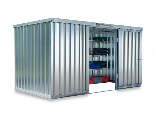 FLADAFI Materialcontainer MC 1400, verzinkt, zerlegt, ohne Boden, 4.050 x 2.170 x 2.115 mm, Einflügeltür auf der 4 m Seite, F14210101