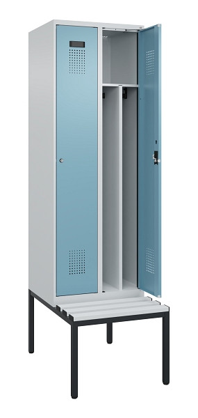 C+P Spind Evolo PLUS, 2 Abteile, 2120x600x815mm, 7035/0010, Zylinderschloss, Material Sitzfläche Kunststoff, Sitzbank, 0490507-20F S10090