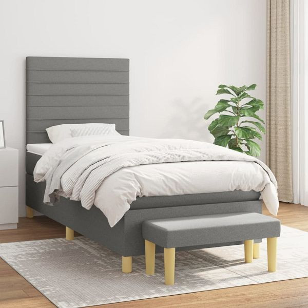 vidaXL Boxspringbett mit Matratze Dunkelgrau 100x200 cm Stoff, 3137214