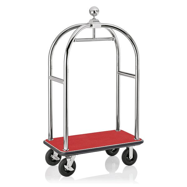 WAS Gepäckwagen, 110 x 62 x 190 cm, silberfarben, roter Teppich, Edelstahl, 4425000